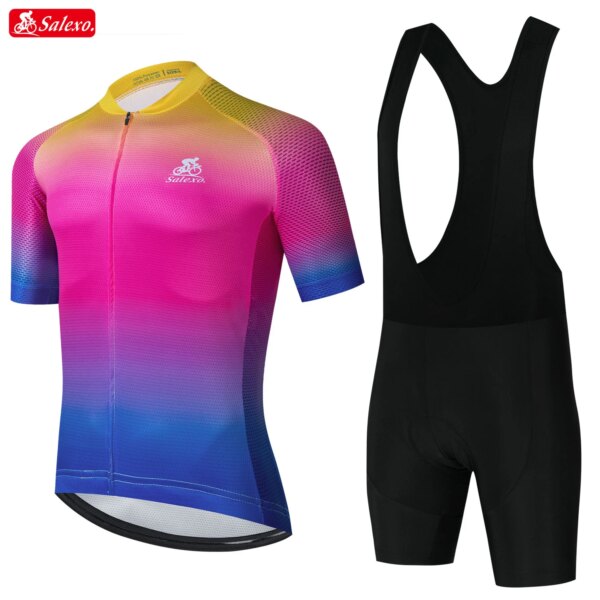 2024 Salexo Ciclismo Jersey conjuntos verano hombres gradiente manga corta transpirable MTB bicicleta Ropa Maillot Ropa Ciclismo uniforme traje