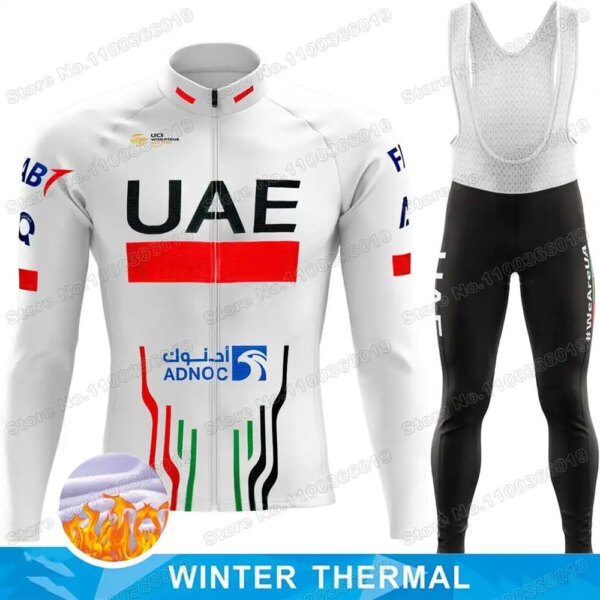 2024 Equipo de los Emiratos Árabes Unidos Jersey de ciclismo Conjunto de otoño invierno Ropa de ciclismo blanca Hombres Tadej Pogacar Chaqueta de bicicleta de carretera Traje Bicicleta Medias con pechera