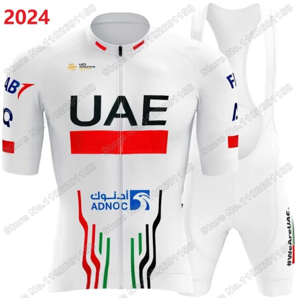 Conjunto de Jersey de ciclismo del equipo blanco de los Emiratos Árabes Unidos, ropa de ciclismo de verano, Kit de camiseta para bicicleta de carretera de Tadej Pogacar, pantalones cortos con pechera para bicicleta, 2024