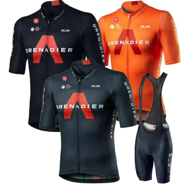 204 Ineos Grenadier Conjunto de Jersey de ciclismo de manga corta transpirable uniforme de bicicleta de carreras de montaña pantalones cortos con pechera ropa de bicicleta de verano