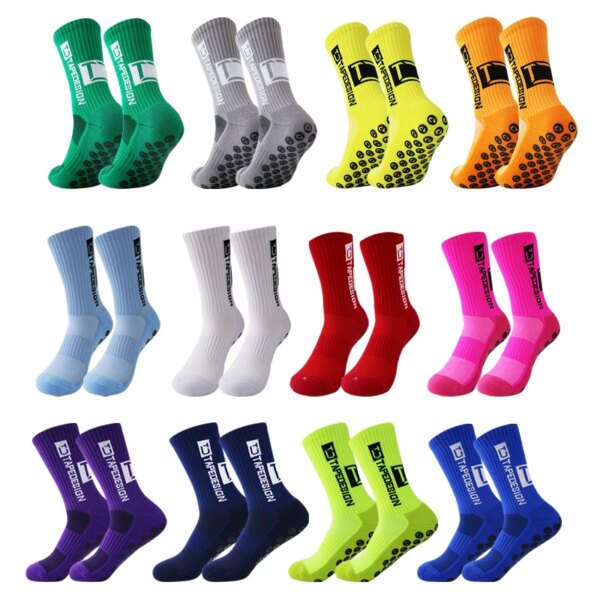 Calcetines de fútbol antideslizantes de 24 colores, calcetines deportivos de ciclismo de fútbol antideslizantes a media pantorrilla para hombre