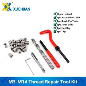 Kit de herramientas de reparación de hilos, 25 uds., M3/M4/M5/M6/M7/M8/M10/M12/M14 para restaurar hilos dañados, llave inglesa, Kit de brocas de reparación de hilos
