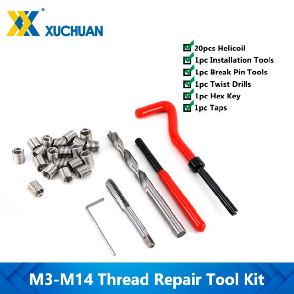 Kit de herramientas de reparación de hilos, 25 uds., M3/M4/M5/M6/M7/M8/M10/M12/M14 para restaurar hilos dañados, llave inglesa, Kit de brocas de reparación de hilos