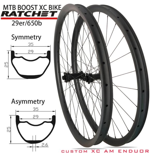 29er 27.5er ruedas de bicicleta de montaña carbono 35mm 30mm Goldix trinquete Hub sin cámara juego de ruedas de bicicleta de montaña simetría asimetría 28h XC AM