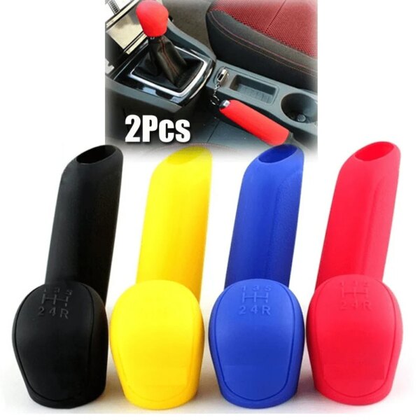 2 unid/set CarAuto Manual de silicona pomo de cambio de marchas cubierta de perilla freno de mano cubiertas funda protectora de piel estilo de coche