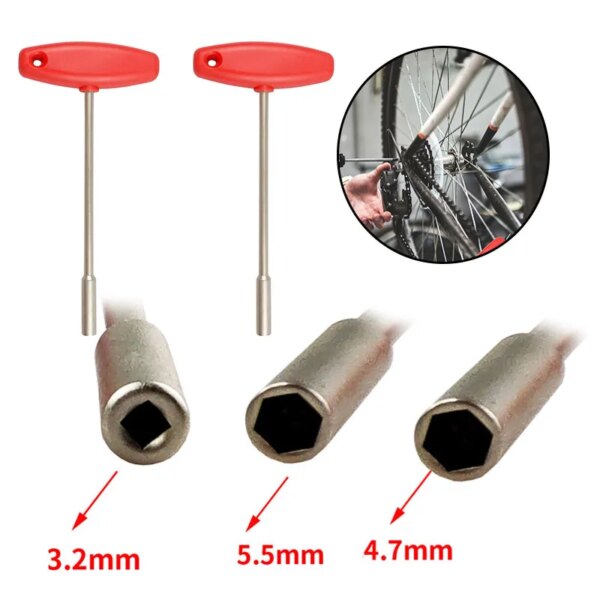 Llave para radios ocultos para bicicleta de montaña, herramienta de reparación de bicicletas con manga en forma de T de acero duradero, 3,2/4,7/5,5mm