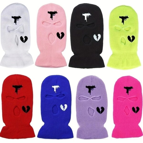 Máscara pasamontañas de 3 agujeros sombrero de invierno cálido Unisex bordado máscara de cara completa tejido ciclismo esquí Snowboard sombrero Hip Hop gorro