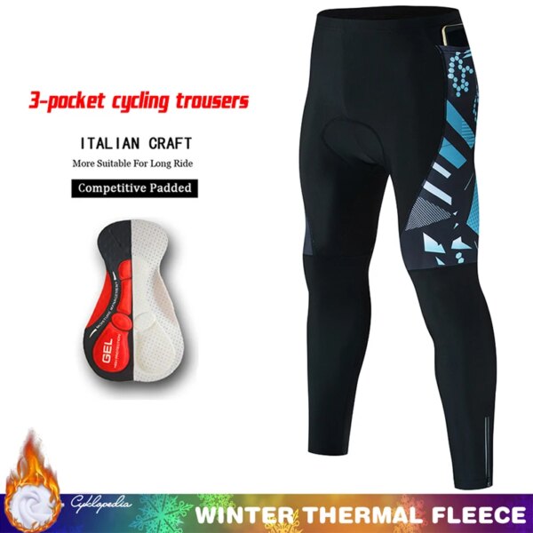 Pantalones de ciclismo de 3 bolsillos para hombre, pantalones para bicicleta de montaña, ropa térmica de lana, medias largas para bicicleta, pie de paso a prueba de viento para invierno