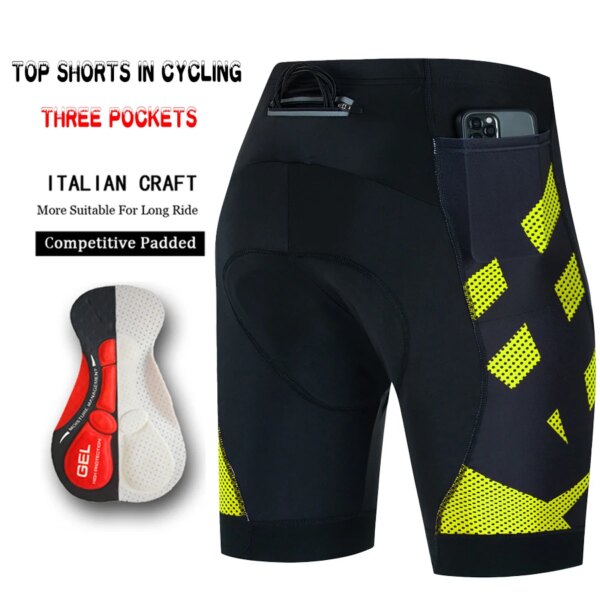 Pantalones cortos de ciclismo para hombre con 3 bolsillos, pantalones cortos de Gel con pechera, equipo de LICRA para Mtb, Culotte de verano, Baberos, deportes de bicicleta de carretera y montaña