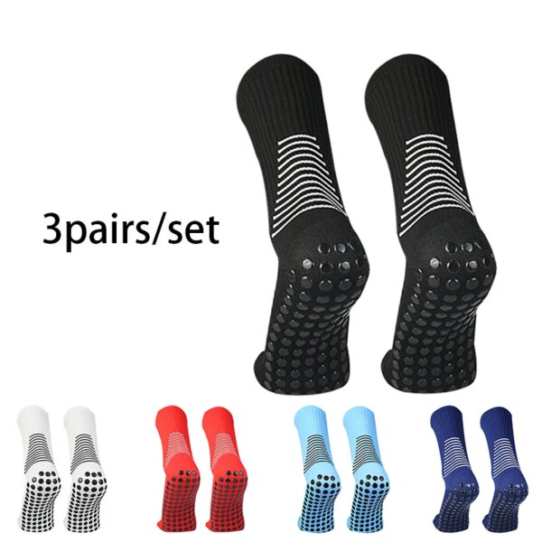 3 pares de calcetines de fútbol antideslizantes de silicona circulares con patrón de escudo, calcetines de fútbol para hombres y mujeres, calcetines de entrenamiento para partidos, calcetines deportivos con agarre