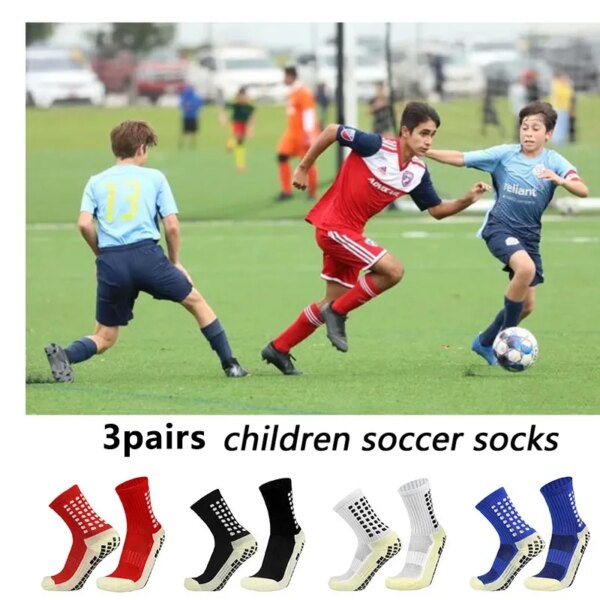 3 pares de calcetines de fútbol transpirables para niños y adolescentes, talla 35-40, calcetines de fútbol antideslizantes con agarre de silicona para deportes al aire libre