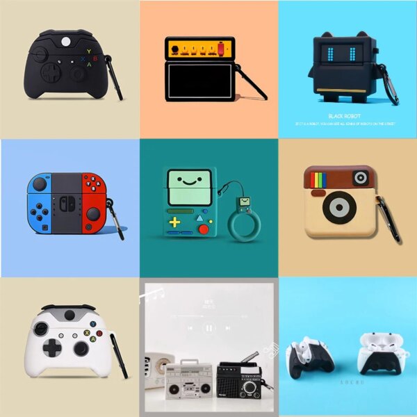 Funda Retro 3D para auriculares Airpods 1, 2, 3 Pro, TWS, caja para auriculares inalámbricos, controlador de juego de cámara, funda protectora de silicona suave
