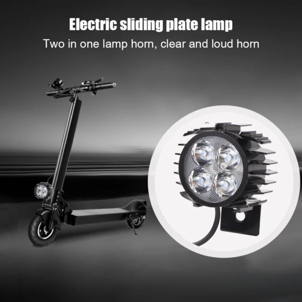 4 LED bicicleta eléctrica 2 en 1 bocina faro plegable impermeable luz frontal brillante aluminio 12W linterna para scooter