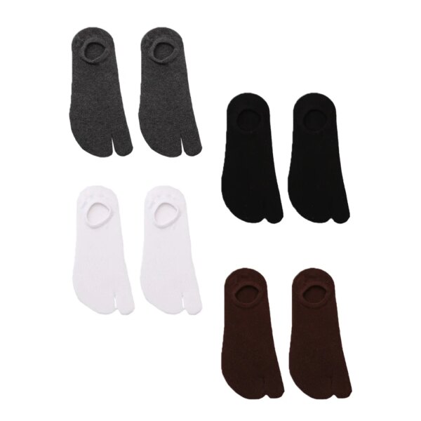 4 pares de calcetines Tabi de algodón para hombre, barco de verano para hombre, boca poco profunda, antideslizantes, de dos dedos, de corte bajo para mujer