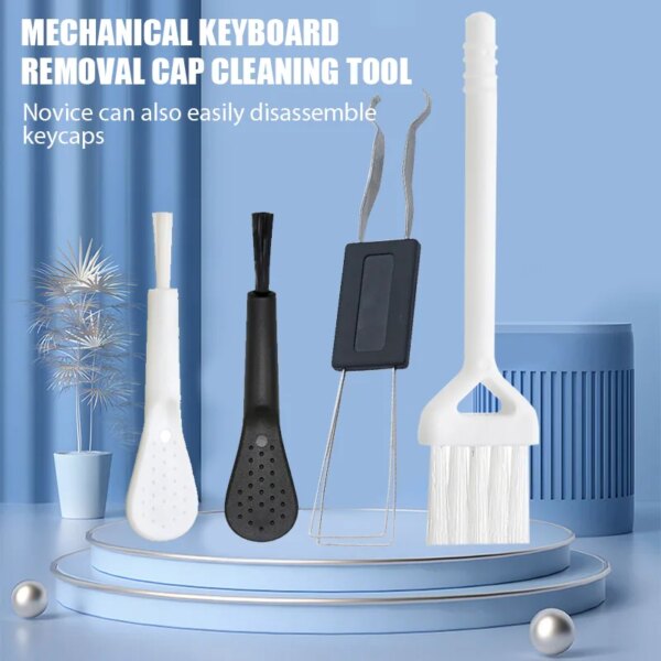 Cepillo de limpieza de teclado 4 en 1, extractor de teclas, removedor de eje de tapa de llave mecánica Universal, Kit de limpiador de auriculares de ordenador