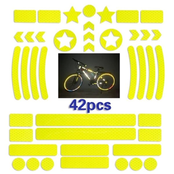 Pegatina reflectante para el cuerpo de la bicicleta, Logo de seguridad nocturna, tira de advertencia a rayas, pegatina reflectante para el cuerpo del casco de patinete MTB, 42 Uds.