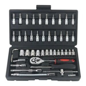 Juego de herramientas manuales de 46 Uds., Kit de herramientas de reparación, caja de herramientas mecánicas para el hogar DIY 1/4\