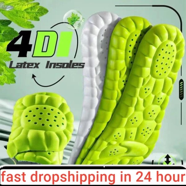 Plantillas deportivas de látex 4D, almohadillas para zapatos súper suaves de alta elasticidad, cojín desodorante antidolor, plantillas para correr con soporte para arco, plantilla para pie