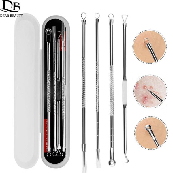 4 Uds removedor de espinillas acné utensilios con agujas Set limpieza facial puntos negros Extractor de comedones limpiador de poros productos para el cuidado de la piel