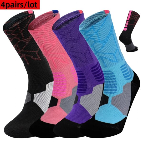 4 par/pack calcetines de baloncesto para hombre, calcetines deportivos profesionales acolchados con cuello redondo para hombre, calcetines de compresión para correr y senderismo