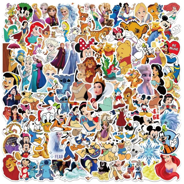 50/100 Uds. Pegatinas de punto de dibujos animados variadas de Disney, calcomanías de Mickey DIY para ordenador portátil, equipaje, teléfono, motocicleta, pegatina impermeable, juguete para niños
