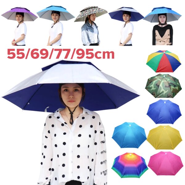 Gorros de pesca al aire libre de 55/69/77/95cm, sombrero con sombrilla para la lluvia, sombrilla plegable para pesca, gorra impermeable para acampar, sombrero para sol de playa