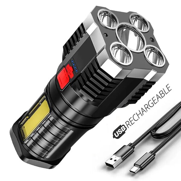 Linternas Led de alta potencia 5LED, foco de Camping recargable con luz lateral, 3 modos de iluminación para acampar, aventuras al aire libre