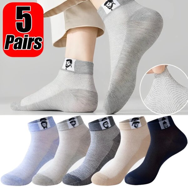 5 pares de calcetines de malla de algodón para hombre, calcetines invisibles transpirables que absorben el sudor, calcetines casuales cómodos, calcetines finos deportivos para correr