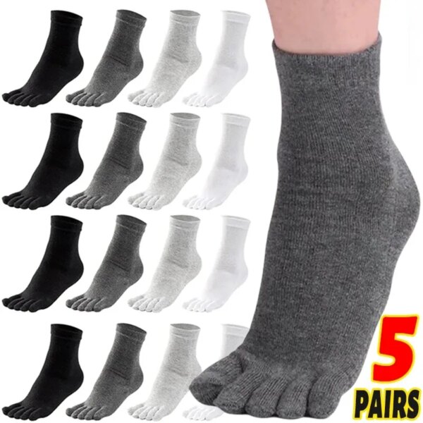 5 pares de calcetines de algodón sólido Superior para hombre, calcetín de cinco dedos absorbido por el sudor, calcetín transpirable sin costuras, calcetines deportivos con punta abierta de tubo medio