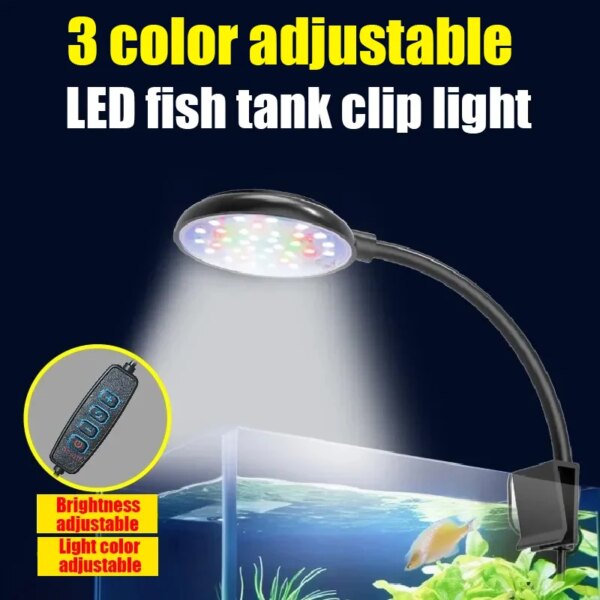 Lámpara con Clip para pecera, 5W/7W, alimentación USB, decoración Led de espectro completo, lámpara impermeable, lámpara de algas, iluminación ornamental para pecera pequeña