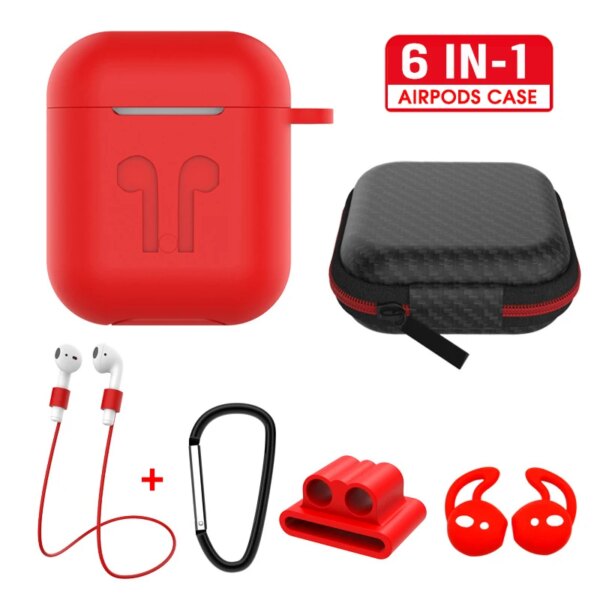 Funda protectora 6 en 1 con mosquetón y cordón para AirPods 2 3, funda de silicona para auriculares Air Pods 2 3 Pro, caja de accesorios