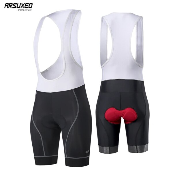 ARSUXEO-pantalones cortos con pechera para ciclismo para hombre, mono acolchado de Gel, medias transpirables para bicicleta de montaña, medio pantalón, deportes de carretera, ropa interior