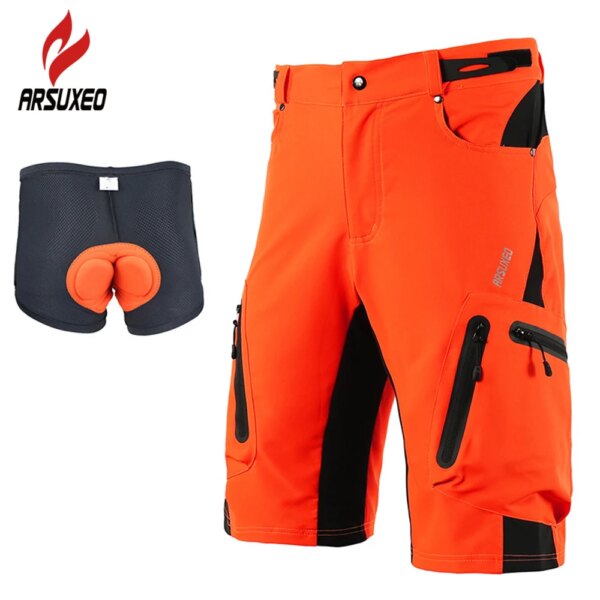 ARSUXEO pantalones cortos de ciclismo holgados acolchados para hombre, pantalones reflectantes para bicicleta de montaña MTB, pantalones cortos holgados con cintura ajustable