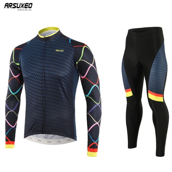 ARSUXEO-Conjunto de Jersey de ciclismo para hombre, uniforme de manga larga para equipo profesional, pantalones acolchados para bicicleta de montaña, ropa de ciclismo z9t