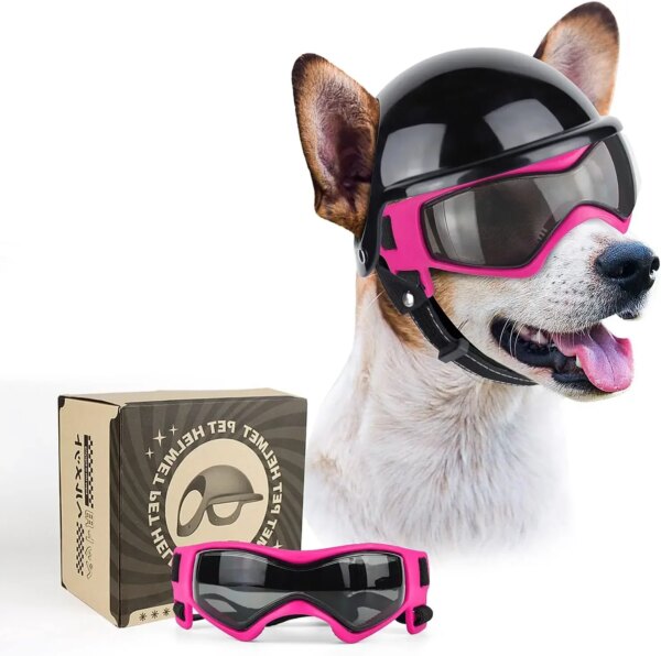 ATUBAN Gafas para Perros pequeños con Casco, Juego de 2 Gafas de Sol para Perros y Casco para Perros pequeños y medianos, para Conducir y Caminar al Aire Libre