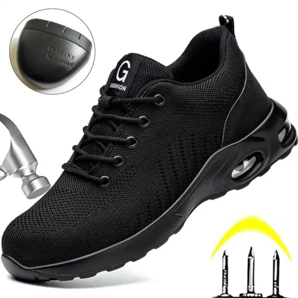 Zapatos de trabajo con cojín de aire para hombres, calzado de seguridad antigolpes con punta de acero a prueba de perforaciones, zapatillas de deporte para construcción, calzado masculino