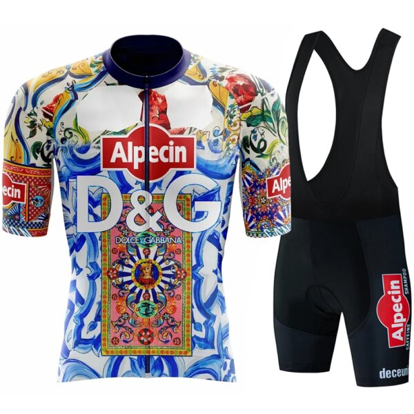 Alpecin-Conjuntos de Jersey de Ciclismo para Hombre, pantalones cortos con pechera de Gel para bicicleta, uniforme de ciclismo de montaña, traje deportivo, estampado, Ciclismo de carretera, verano