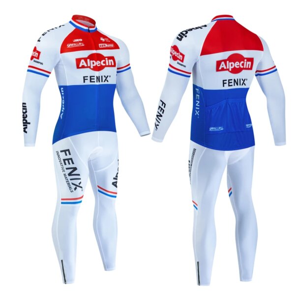 Alpecin-traje de ciclismo para hombre, conjunto de Jersey de manga larga, camisa transpirable para hombre, ropa, trajes, Maillot, pantalones cortos con pechera, distancia, 2024