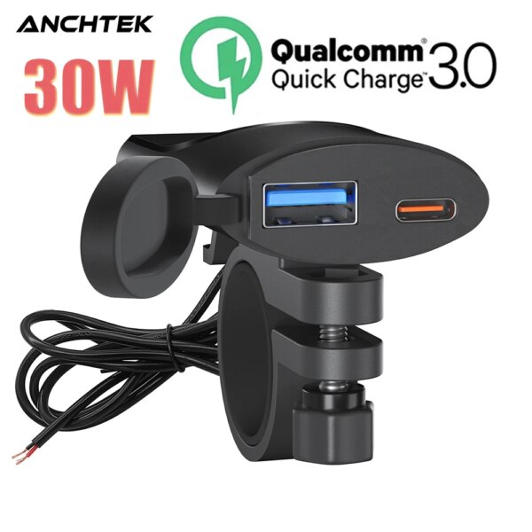 Anchtek-cargador USB QC3.0 para motocicleta, cargador de USB-C de 30W, soporte de montaje de manillar impermeable IP67, cargador de teléfono para cámara Digital