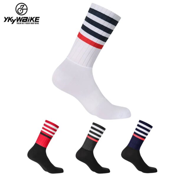 Calcetines aerodinámicos de silicona antideslizantes, calcetines de ciclismo Whiteline para hombre, calcetines deportivos para correr en bicicleta