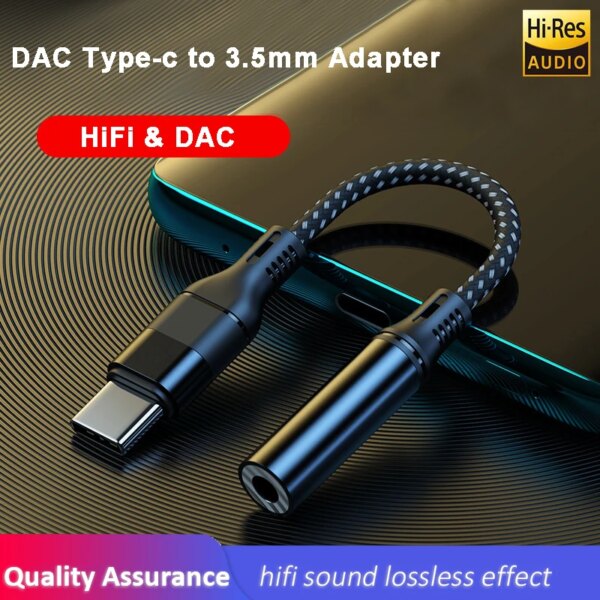 Interfaz de Audio USB tipo C a conector Jack de 3,5mm, adaptador de auriculares, amplificador de auriculares, Chipset DAC, adaptador de Audio HiFi compatible con Android