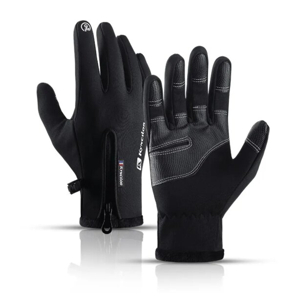 Guantes de montar para otoño e invierno, resistentes al viento, cálidos, con pantalla táctil para hombres y mujeres, guantes de ciclismo con cremallera antideslizantes resistentes al desgaste de cuero