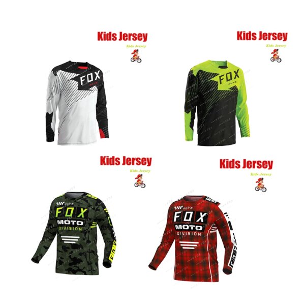 BAT FOX Camiseta de carreras para niños Jersey para descensos Camiseta de bicicleta de montaña Camiseta de Motocross Jersey transpirable de secado rápido para niños