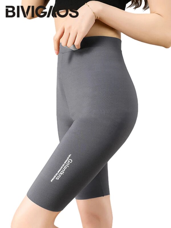 BIVIGAOS, pantalones cortos de verano finos de seda helada para ciclismo con letras impresas, mallas cortas elásticas de cintura alta, pantalones cortos deportivos para correr y motorista