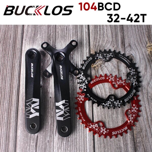 BUCKLOS-platos y bielas 104BCD para bicicleta de montaña, manivela de 170mm con orificio cuadrado, plato redondo ancho y estrecho, ovalado, 32T, 34T, 36T, 38T, 40T, 42T