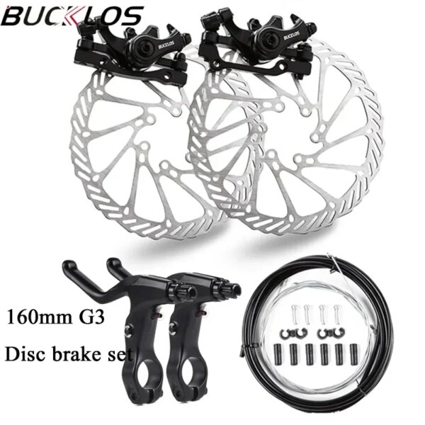 BUCKLOS-juego de frenos de disco de bicicleta IS PM, pinzas de freno de bicicleta de aleación de aluminio, palanca de frenos de montaña con Cable, Rotor de frenos de 160mm