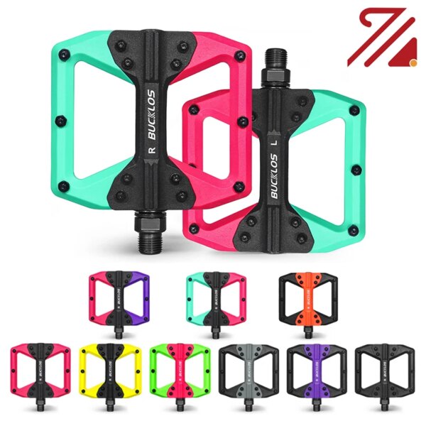 Pedales de bicicleta BUCKLOS, Pedal de bicicleta de montaña de nailon, Pedal plano multicolor MTB, plataforma ancha antideslizante, pedales de bicicleta de carretera