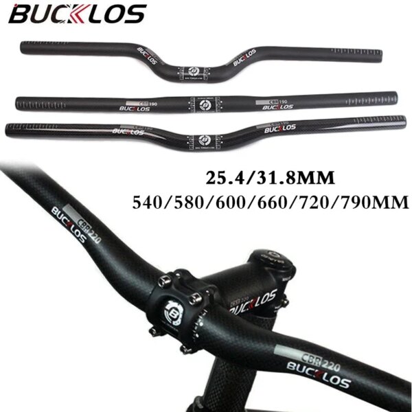 BUCKLOS Manillar de bicicleta de carbono completo 25,4mm 31,8mm Manillar de bicicleta de montaña 540/580/600/660/720/760mm barra plana/elevadora pieza MTB