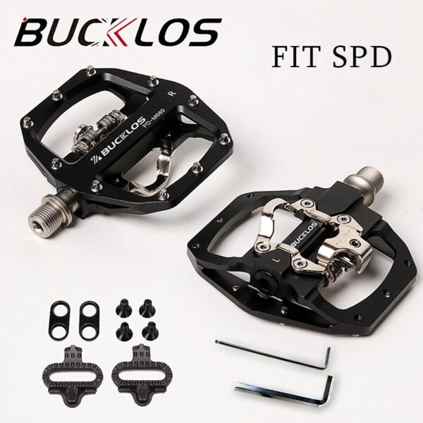 BUCKLOS-Pedal de bicicleta de montaña plano/bloqueo, Pedal automático compatible con rodamiento sellado SPD, pedales duales para MTB SH56, tacos para Shimano