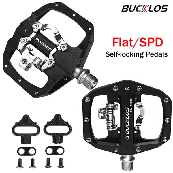 BUCKLOS Pedales Contacto MTB Bicicleta Clea Pedal Plano Doble Función Bicicleta de Montaña Pedal Ajuste SPD Sistema Rodamiento Bicicleta Plataforma Pedal